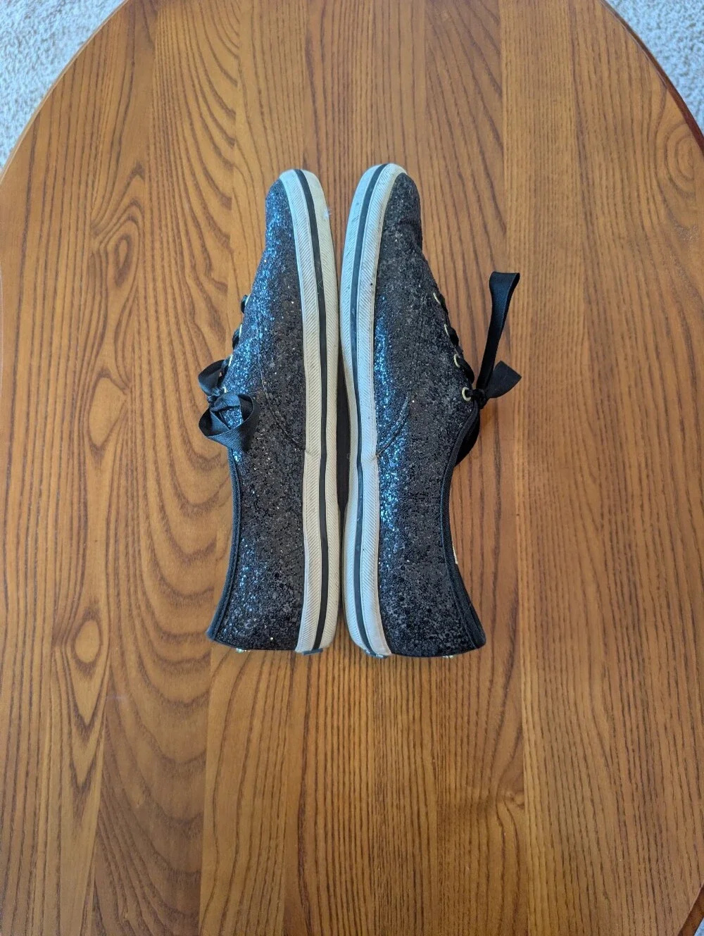 Kate Spade Black Glitter Ribbon-Lace Sneakers, Size 10